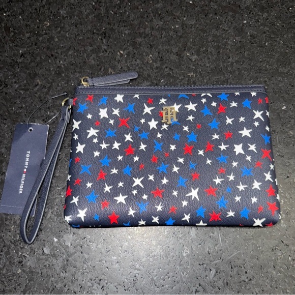 NEW Tommy Hilfiger Starry Navy WRISTLET Red White Blue Star Print handbag NWT